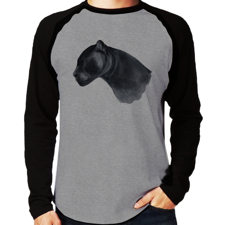 Camiseta Raglan Jaguar Manga Longa - Cinza/Preto