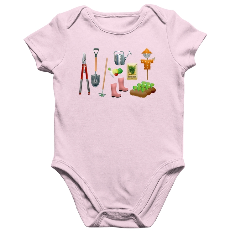 Body Bebê Algodão Jardinagem Paisagista - Rosa Bebê