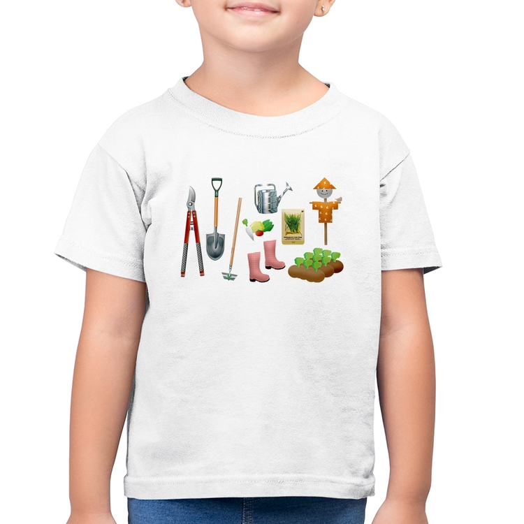 Camiseta Algodão Infantil Jardinagem Paisagista - Branca