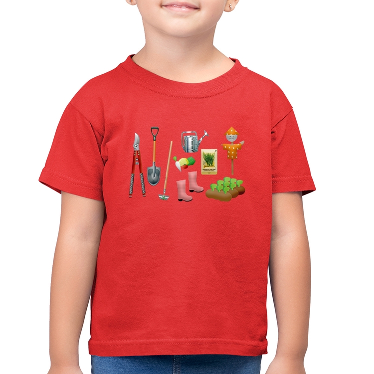 Camiseta Algodão Infantil Jardinagem Paisagista - Vermelha
