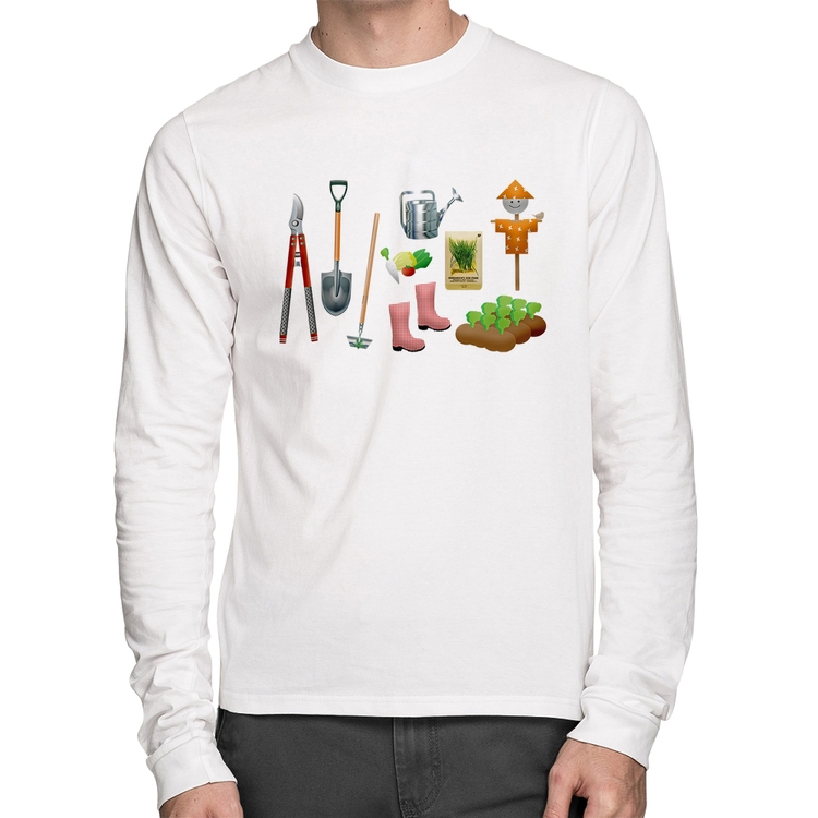 Camiseta Algodão Jardinagem Paisagista Manga Longa - Branca