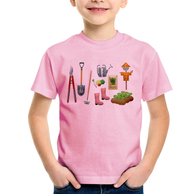 Camiseta Infantil Jardinagem Paisagista - Rosa Bebê