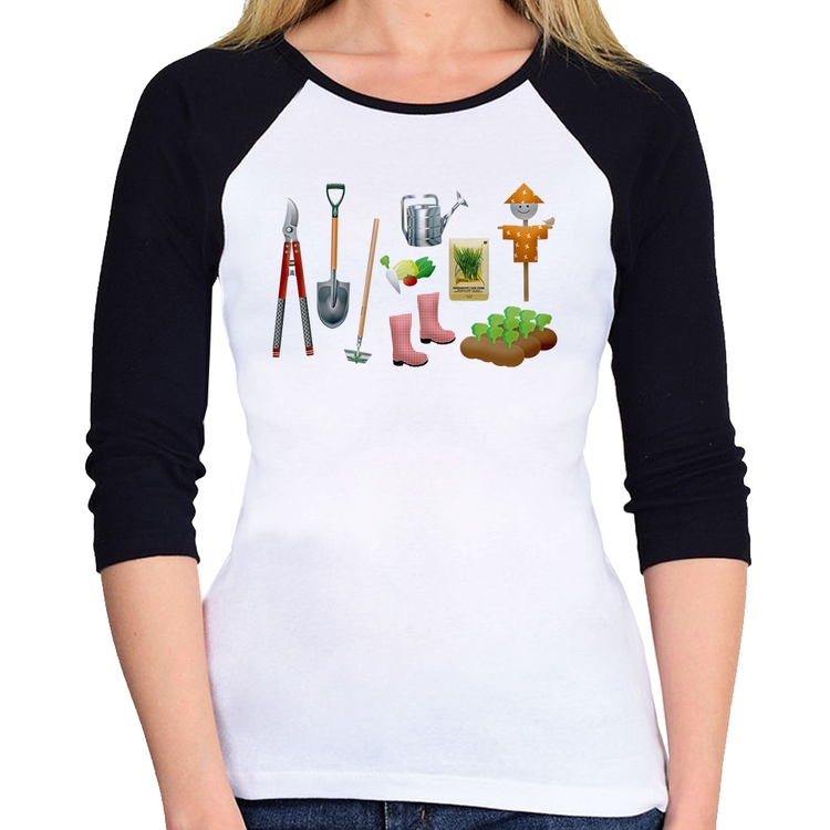 Baby Look Raglan Jardinagem Paisagista Manga 3/4