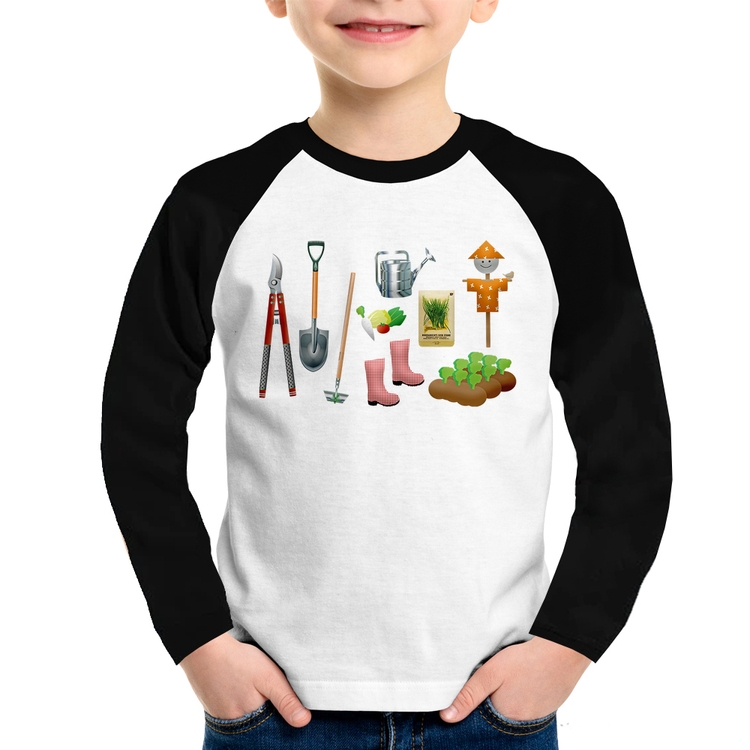 Camiseta Raglan Infantil Jardinagem Paisagista Manga Longa