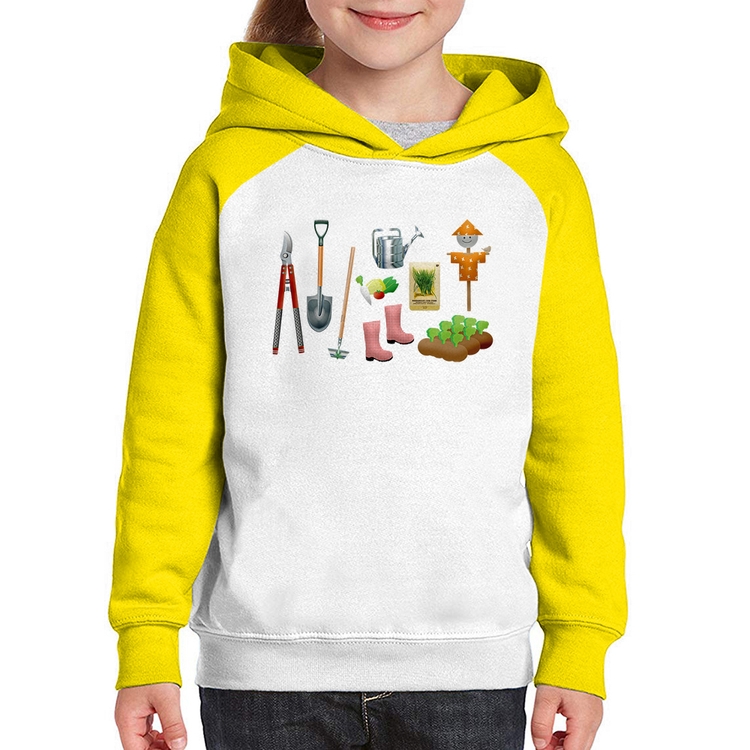 Moletom Infantil Jardinagem Paisagista - Branco/Amarelo