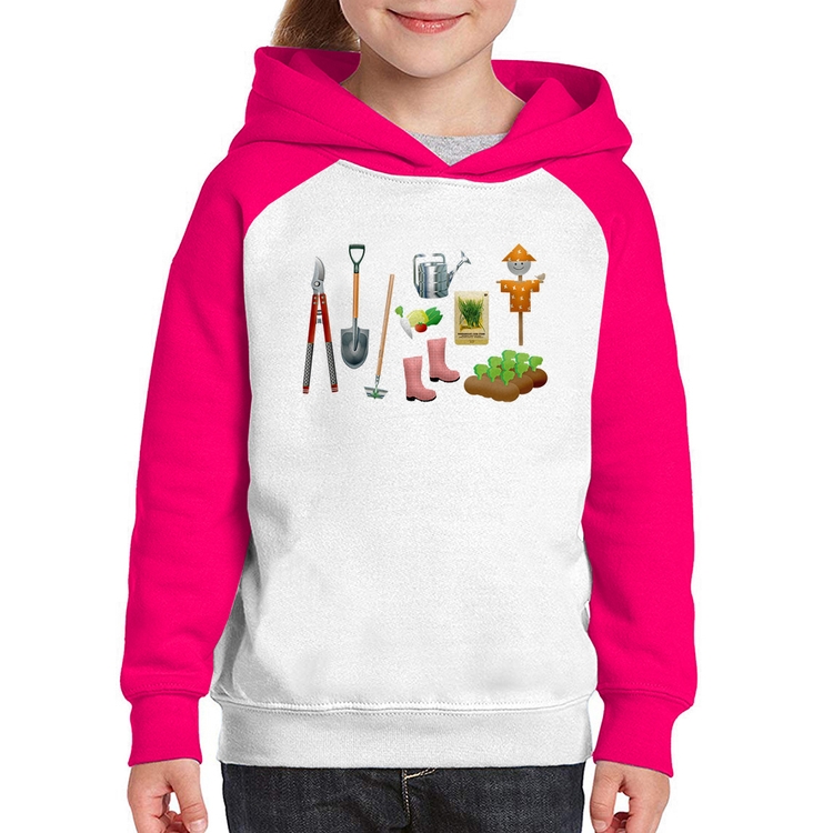 Moletom Infantil Jardinagem Paisagista - Branco/Rosa
