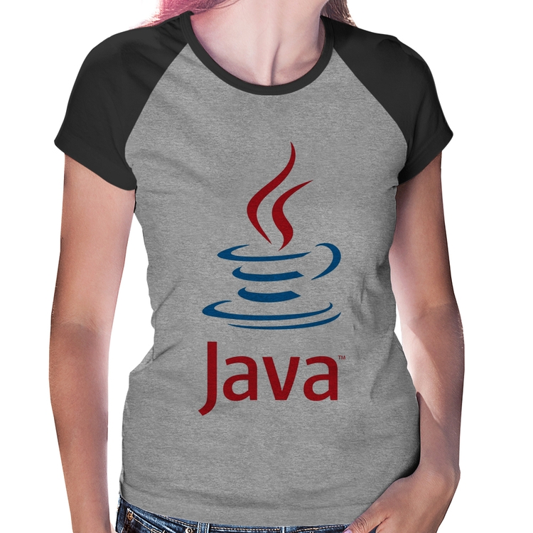 Baby Look Raglan Java Café - Cinza/Preto