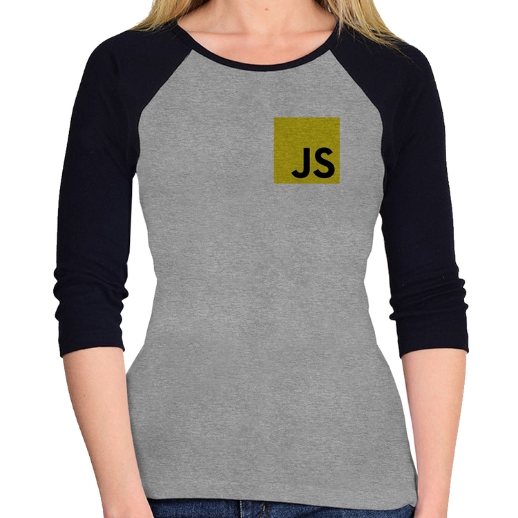 Baby Look Raglan JavaScript Manga 3/4 - Cinza/Preto