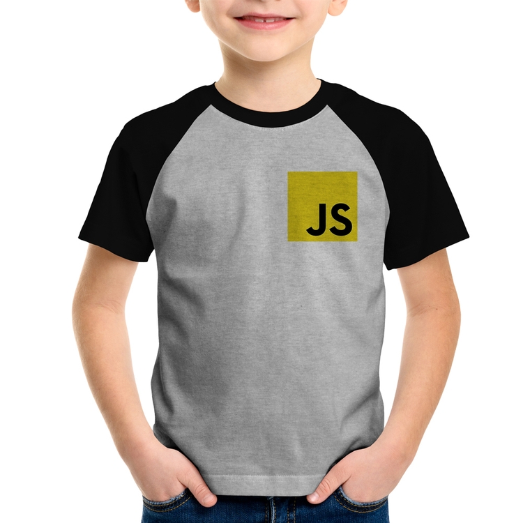 Camiseta Raglan Infantil JavaScript - Cinza/Preto