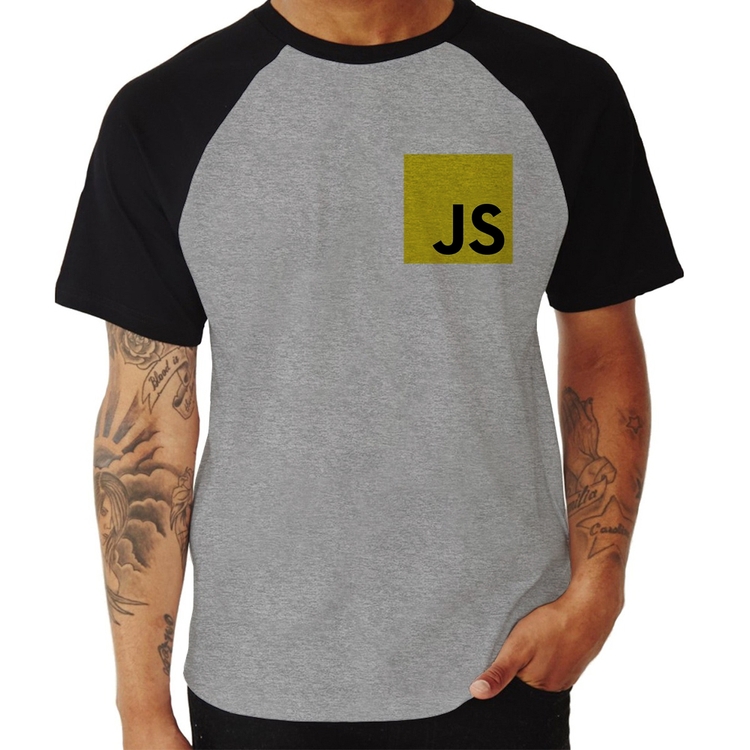 Camiseta Raglan JavaScript - Cinza/Preto