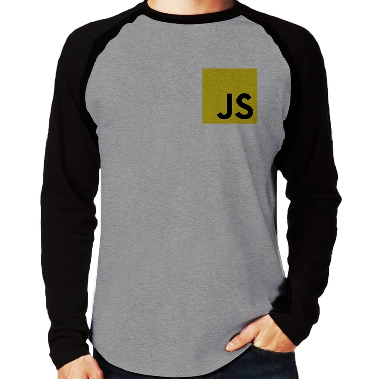 Camiseta Raglan JavaScript Manga Longa - Cinza/Preto
