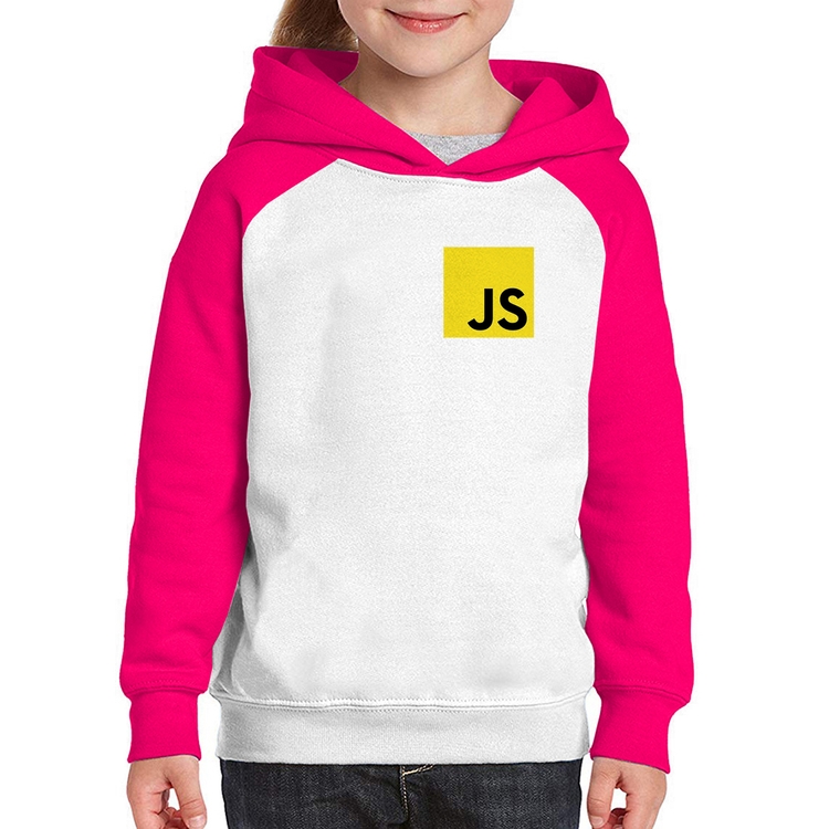 Moletom Infantil JavaScript - Branco/Rosa
