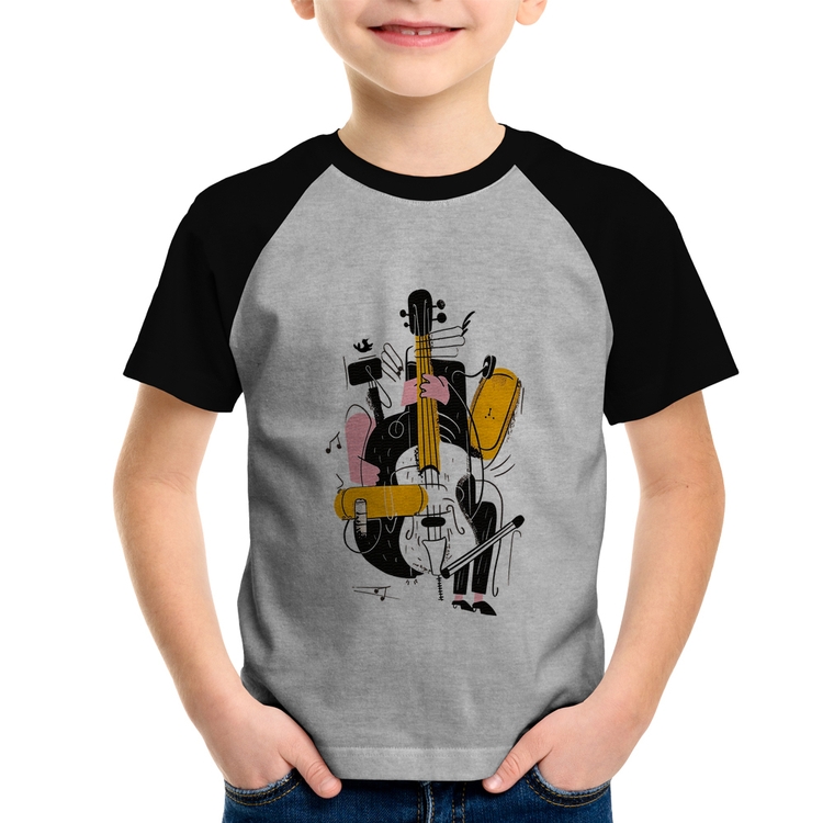 Camiseta Raglan Infantil Jazzy Bass - Cinza/Preto