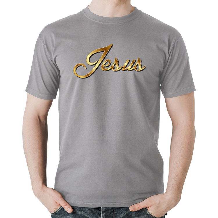 Camiseta Algodão Jesus  - Cinza