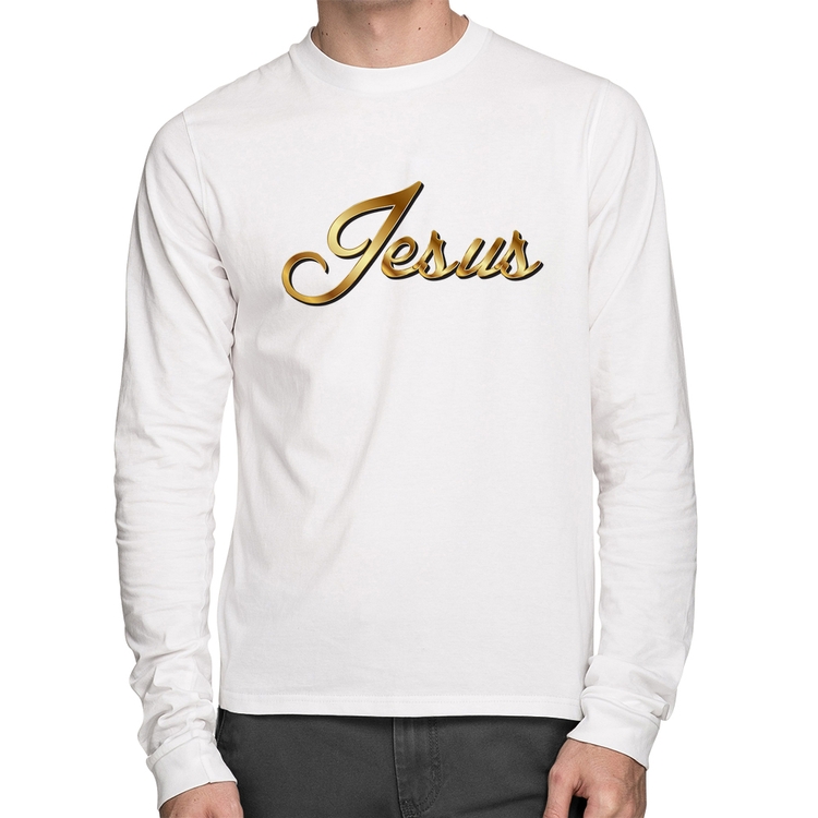 Camiseta Algodão Jesus  Manga Longa - Branca