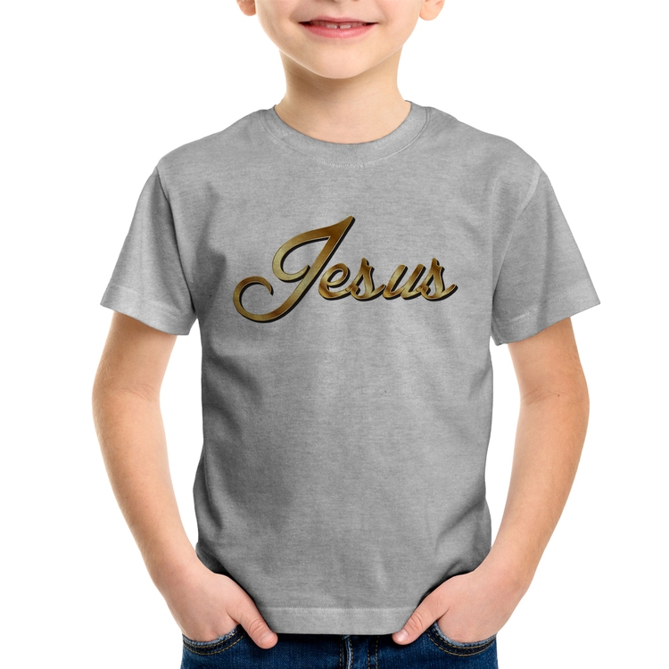 Camiseta Infantil Jesus  - Cinza
