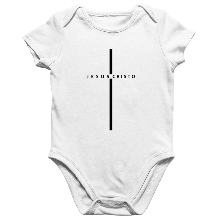 Body Bebê Algodão Jesus Cristo em Cruz - Branco