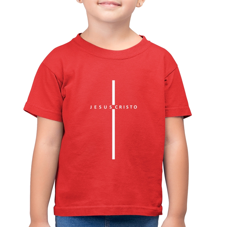 Camiseta Algodão Infantil Jesus Cristo em Cruz - Vermelha