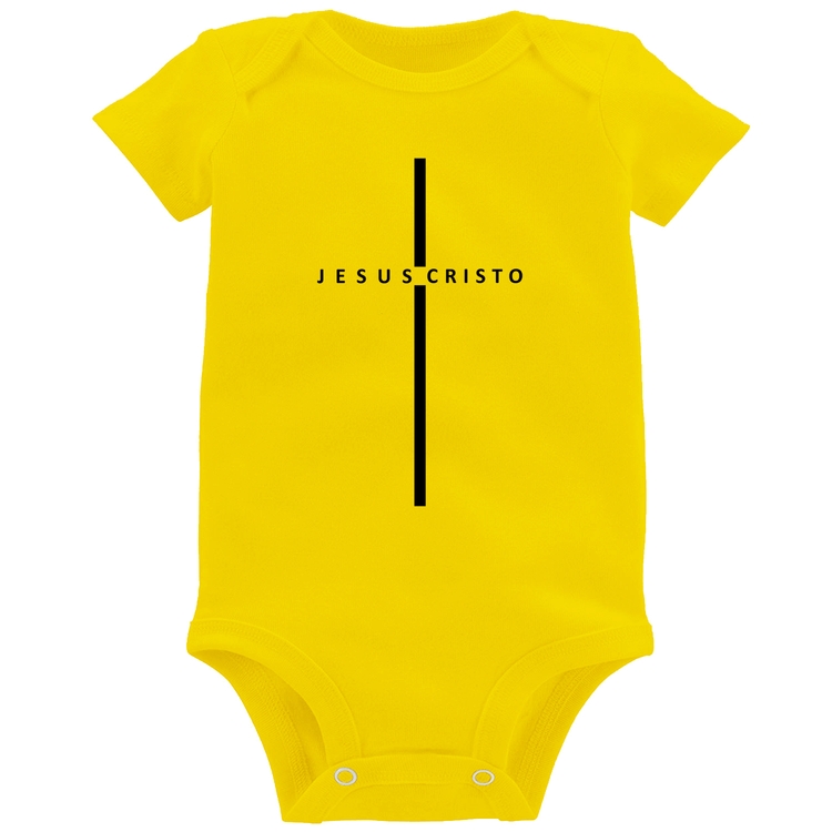Body Bebê Jesus Cristo em Cruz - Amarelo