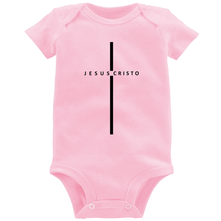 Body Bebê Jesus Cristo em Cruz - Rosa Bebê