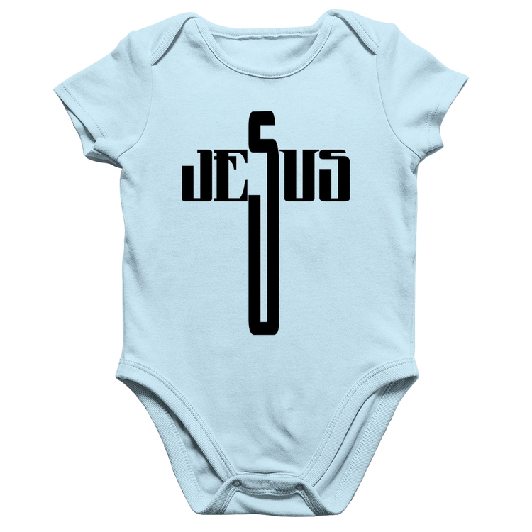 Body Bebê Algodão Jesus Cruz - Azul Bebê