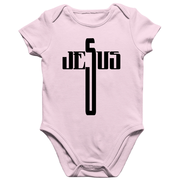 Body Bebê Algodão Jesus Cruz - Rosa Bebê