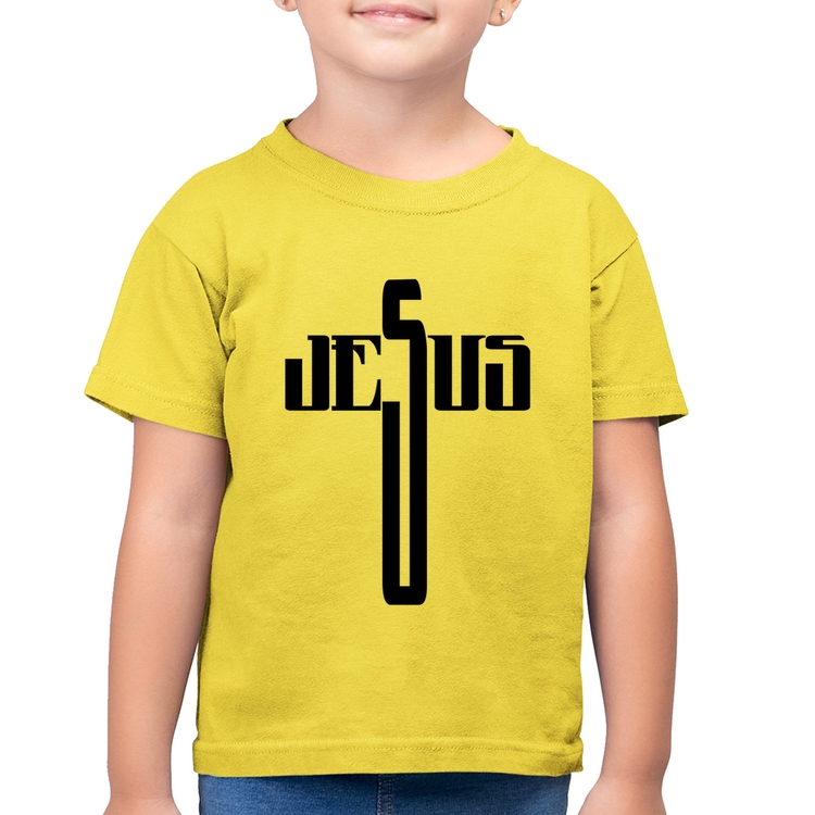Camiseta Algodão Infantil Jesus Cruz - Amarelo Canário