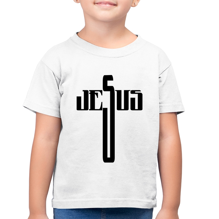 Camiseta Algodão Infantil Jesus Cruz - Branca