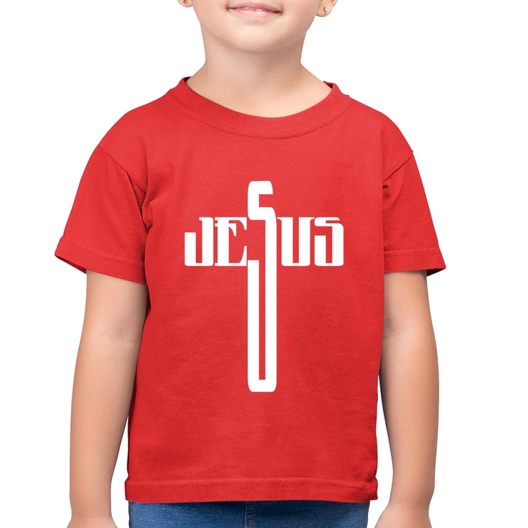 Camiseta Algodão Infantil Jesus Cruz - Vermelha