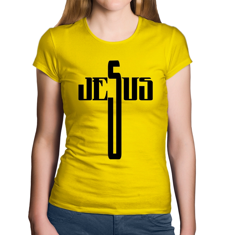 Baby Look Algodão Jesus Cruz - Amarela