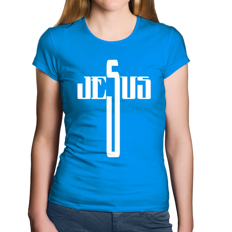 Baby Look Algodão Jesus Cruz - Azul