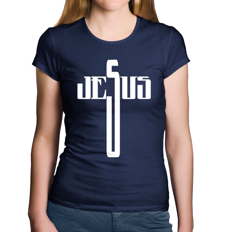 Baby Look Algodão Jesus Cruz - Marinho