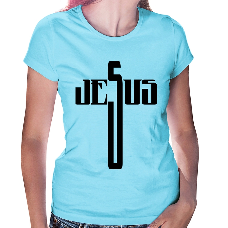 Baby Look Jesus Cruz - Azul Bebê