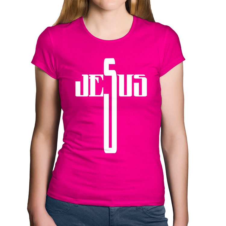 Baby Look Algodão Jesus Cruz - Rosa