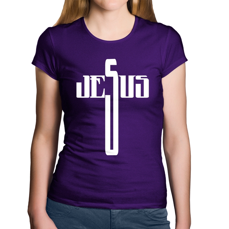 Baby Look Algodão Jesus Cruz - Roxa