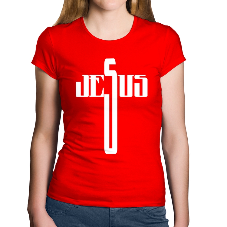 Baby Look Algodão Jesus Cruz - Vermelha