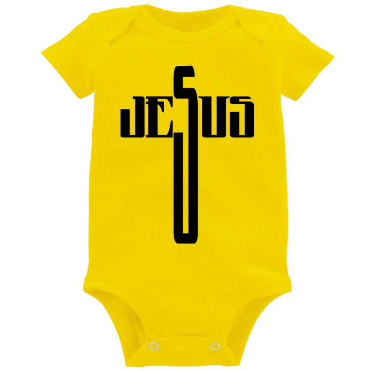 Body Bebê Jesus Cruz - Amarelo