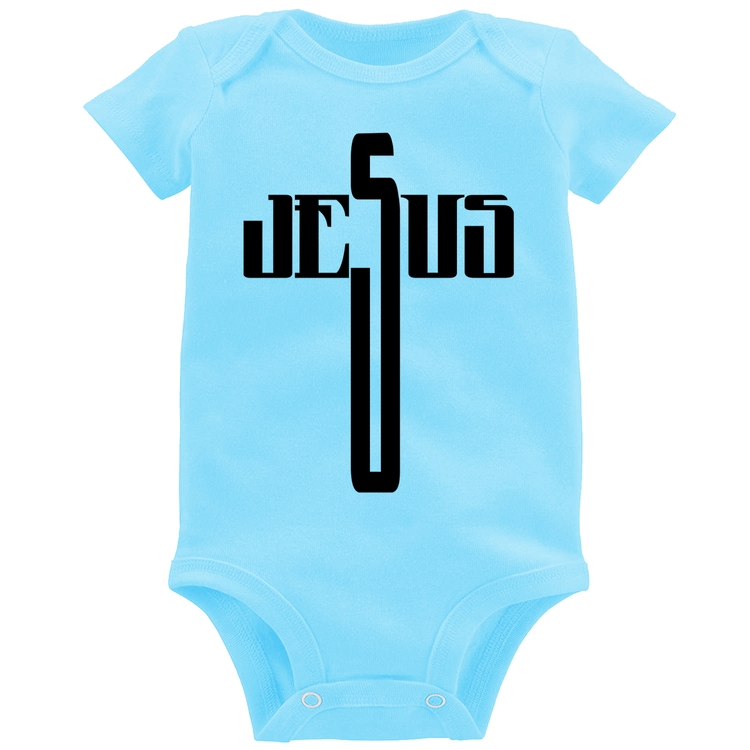 Body Bebê Jesus Cruz - Azul Bebê