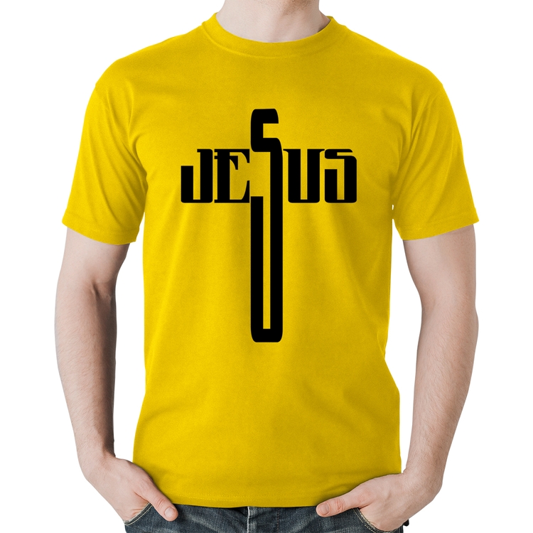 Camiseta Algodão Jesus Cruz - Amarela