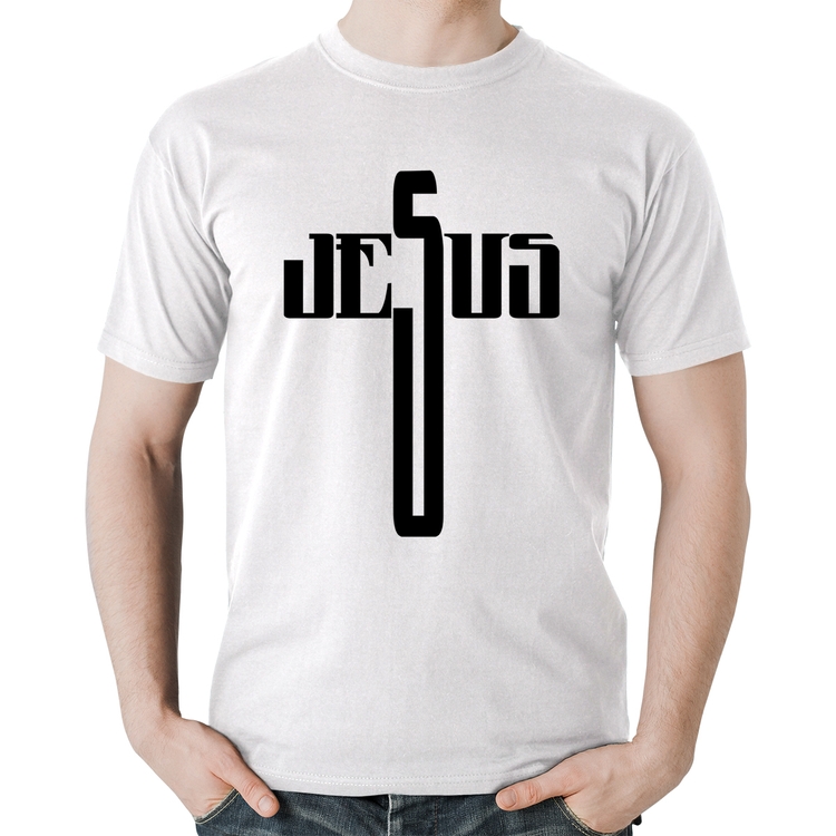 Camiseta Algodão Jesus Cruz - Branca