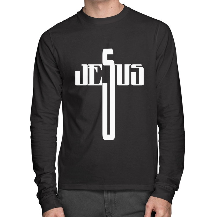 Camiseta Algodão Jesus Cruz Manga Longa