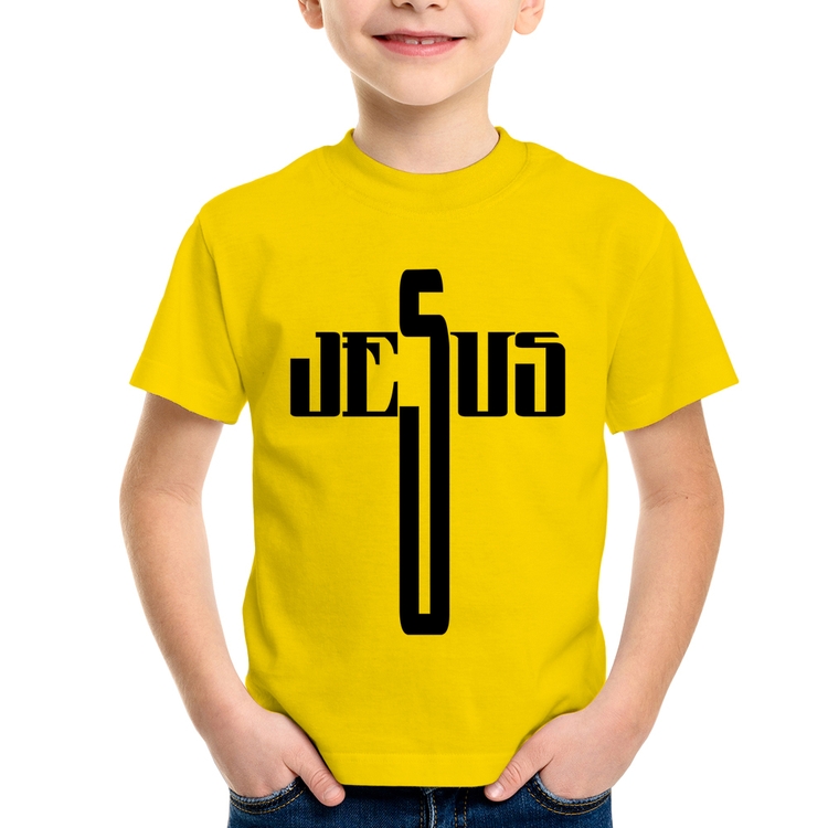 Camiseta Infantil Jesus Cruz - Amarela