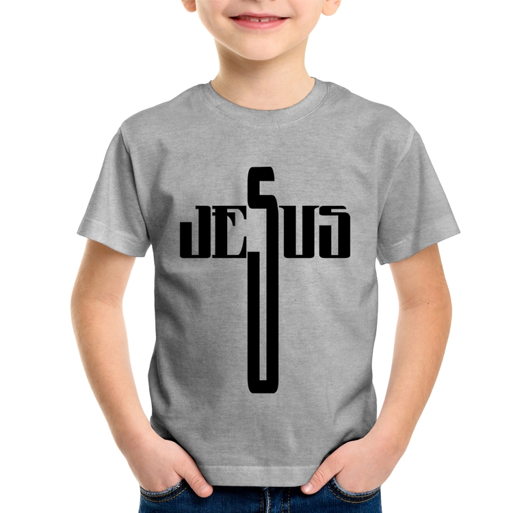 Camiseta Infantil Jesus Cruz - Cinza