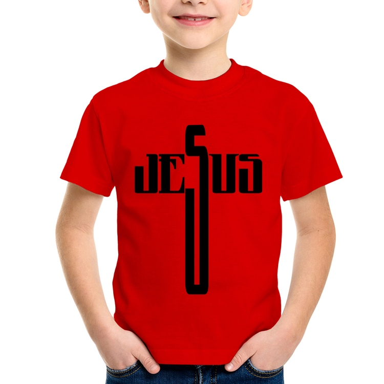 Camiseta Infantil Jesus Cruz - Vermelha