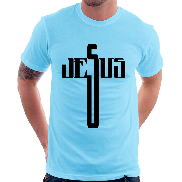 Camiseta Jesus Cruz - Azul Bebê