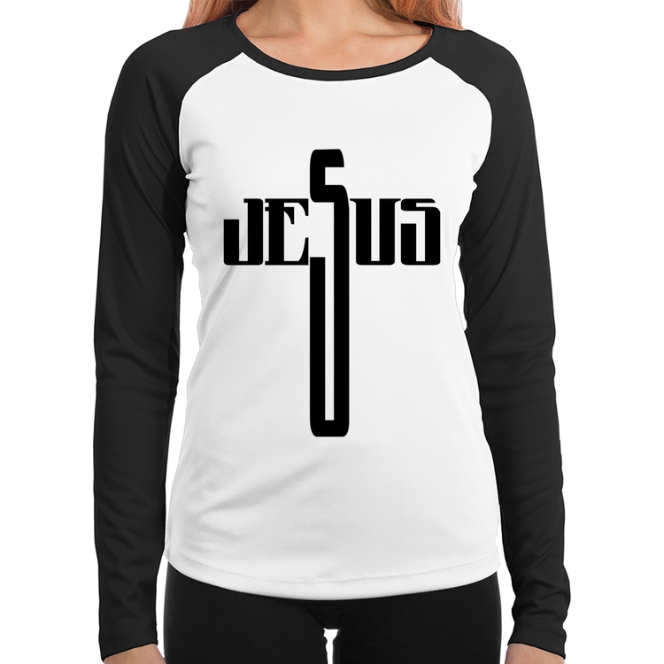 Baby Look Raglan Jesus Cruz Manga Longa