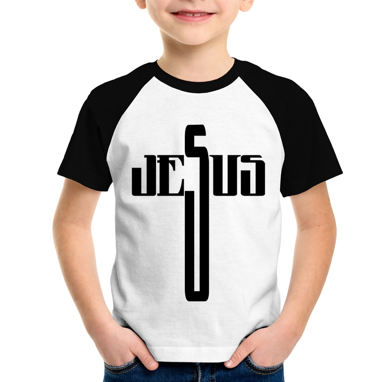 Camiseta Raglan Infantil Jesus Cruz