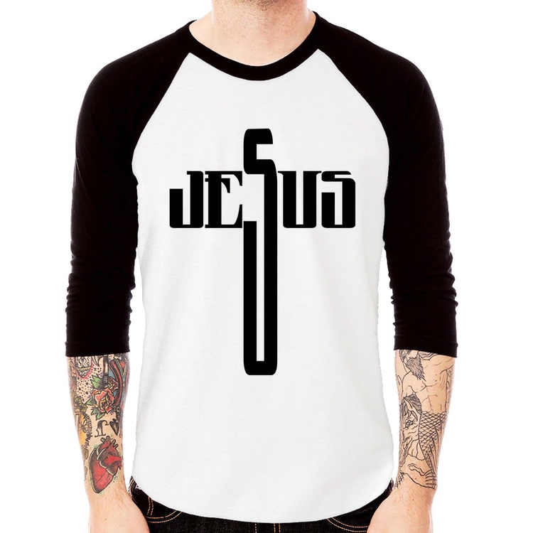 Camiseta Raglan Jesus Cruz Manga 3/4
