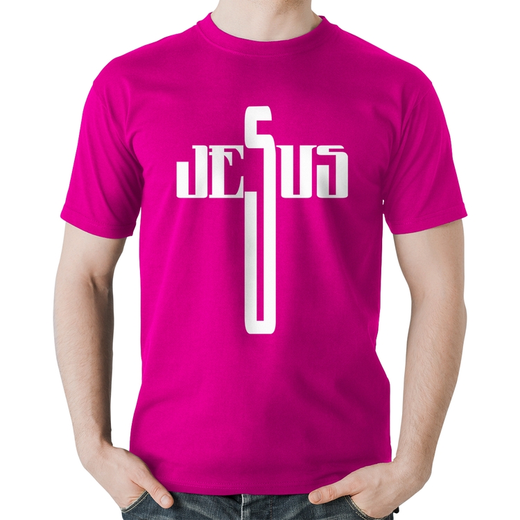 Camiseta Algodão Jesus Cruz - Rosa