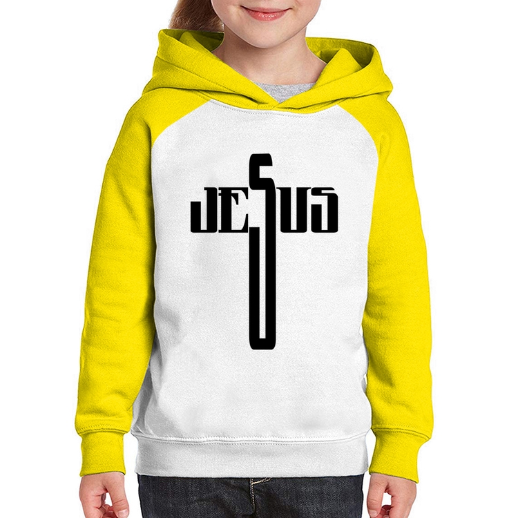 Moletom Infantil Jesus Cruz - Branco/Amarelo